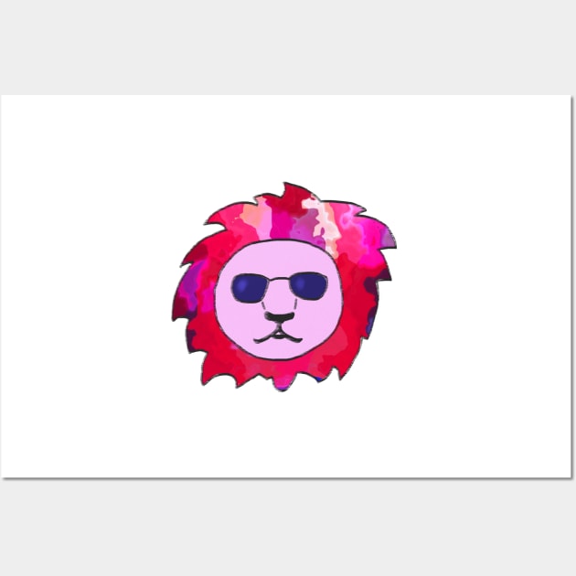 Cool Lion with Pink Colorful Mane and Sunglasses Wall Art by OneLook